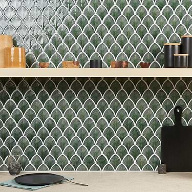 Nabi Capri Green 3x4" Fishscale Polished Glass Mosaic Tile