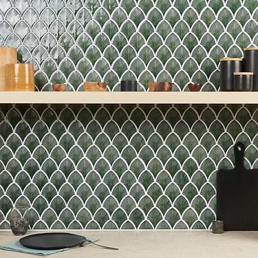 Nabi Glass Capri Green 3x4" Fishscale Polished Glass Mosaic Tile - Sample