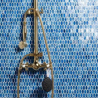 Flicker Iridescent Marine Blue 1/4" x 1" Polished Glass Mosaic Tile - Sample