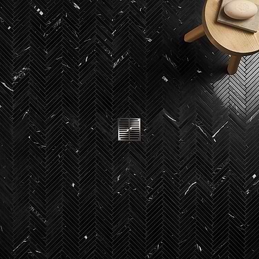 Nero Marquina 1/2"x4" Herringbone Polished Marble Mosaic Tile  - Sample