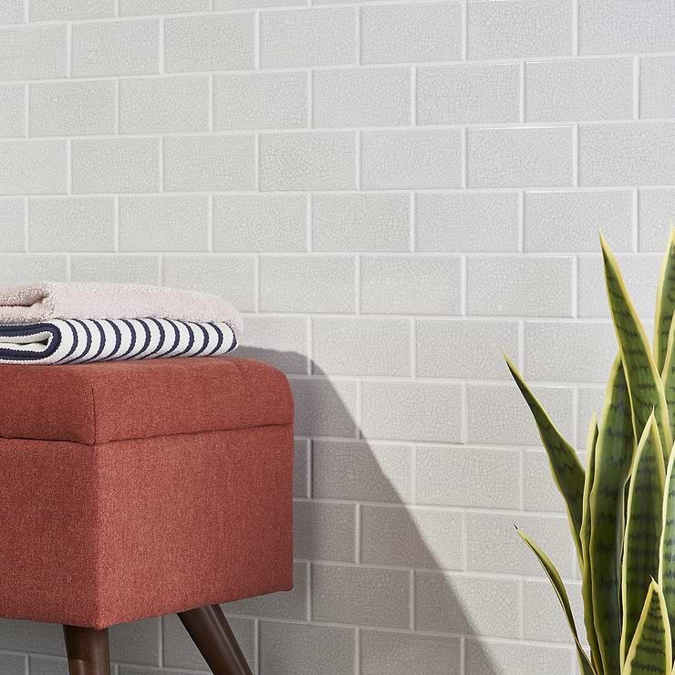 Sarina Vintage White 3x6 Glossy Crackled Ceramic Subway Tile; in White w/ Black Crackle Ceramic; for Backsplash, Kitchen Wall, Wall Tile, Bathroom Wall, Shower Wall; in Style Ideas Art Deco, Classic, Contemporary, Farmhouse, Traditional, Transitional; released 2023; new, trends