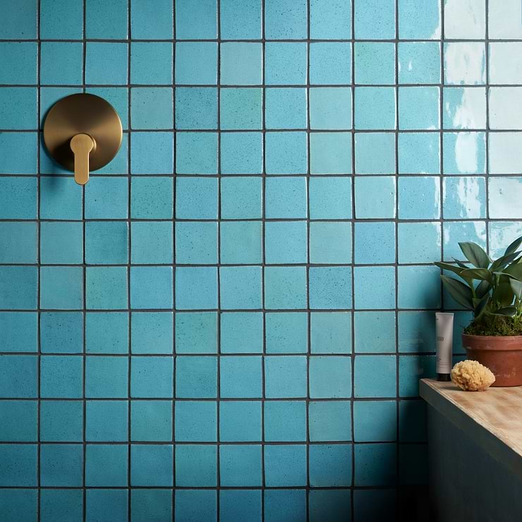 Emery Blue 4x4 Handmade Crackled Terracotta Tile; in Blue Terracotta; for Backsplash, Floor Tile, Kitchen Floor, Kitchen Wall, Wall Tile, Bathroom Floor, Bathroom Wall, Shower Wall, Shower Floor, Outdoor Wall, Pool Tile; in Style Ideas Beach, Classic, Cottage, Craftsman, Farmhouse, Industrial, Mediterranean, Mid Century, Modern, Rustic, Traditional, Tropical