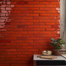 Emery Orange 2x8 Handmade Crackled Terracotta  Subway Tile