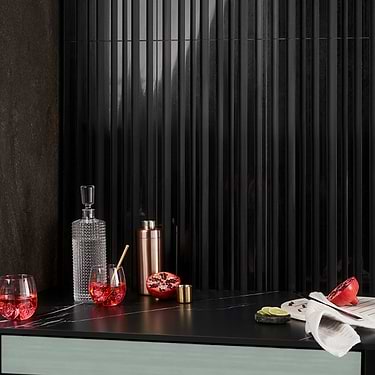 Stonework Barcode Nero Marquina Black 12x24 3D Polished Marble Tile