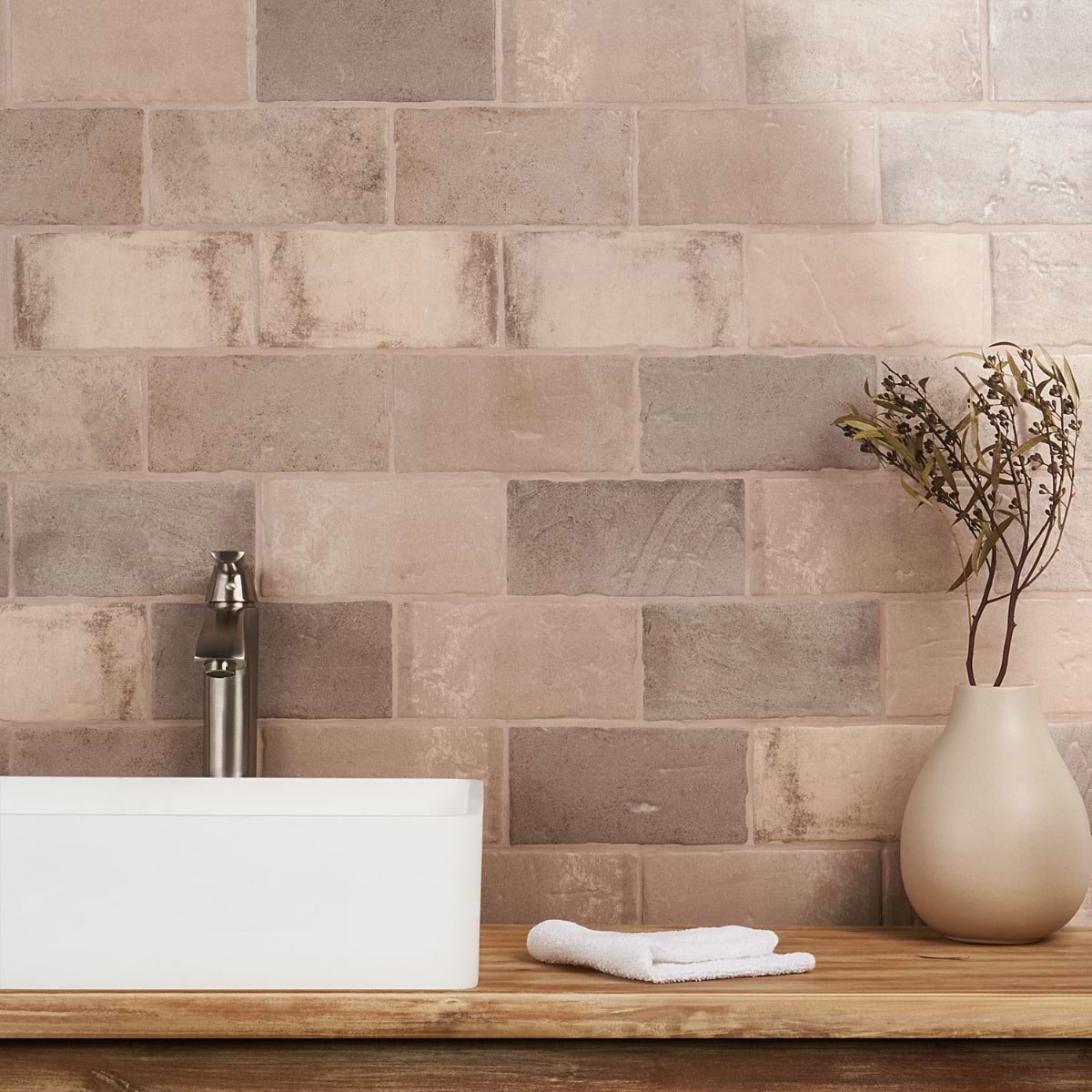 Add a little warmth to your bathroom with this taupe/brown shower