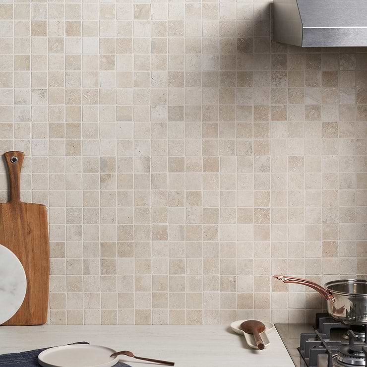 Seville Pergamo Beige 2x2 Natural Porcelain Mosaic; in Beige Porcelain; for Backsplash, Floor Tile, Kitchen Floor, Kitchen Wall, Wall Tile, Bathroom Floor, Bathroom Wall, Shower Wall, Shower Floor, Outdoor Floor, Outdoor Wall, Commercial Floor; in Style Ideas Rustic, Beach, Craftsman, Farmhouse, Industrial, Mediterranean, Traditional