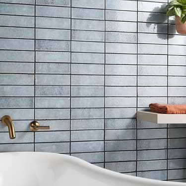 Color One Arctic Blue 2x8 Glossy Lava Stone Subway Tile