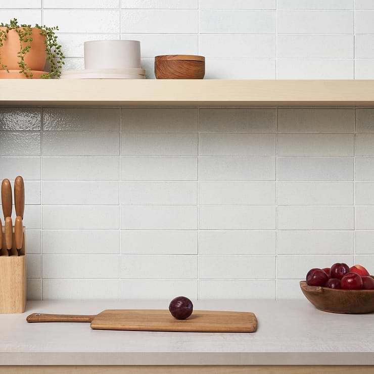 Color One Cotton White 2x8 Glossy Lava Stone Subway Tile; in White Lava Stone; for Backsplash, Floor Tile, Kitchen Floor, Kitchen Wall, Wall Tile, Bathroom Floor, Bathroom Wall, Shower Wall, Shower Floor, Outdoor Wall, Commercial Floor, Pool Tile; in Style Ideas Beach, Classic, Contemporary, Cottage, Craftsman, Mediterranean, Transitional; released 2023; new, trends