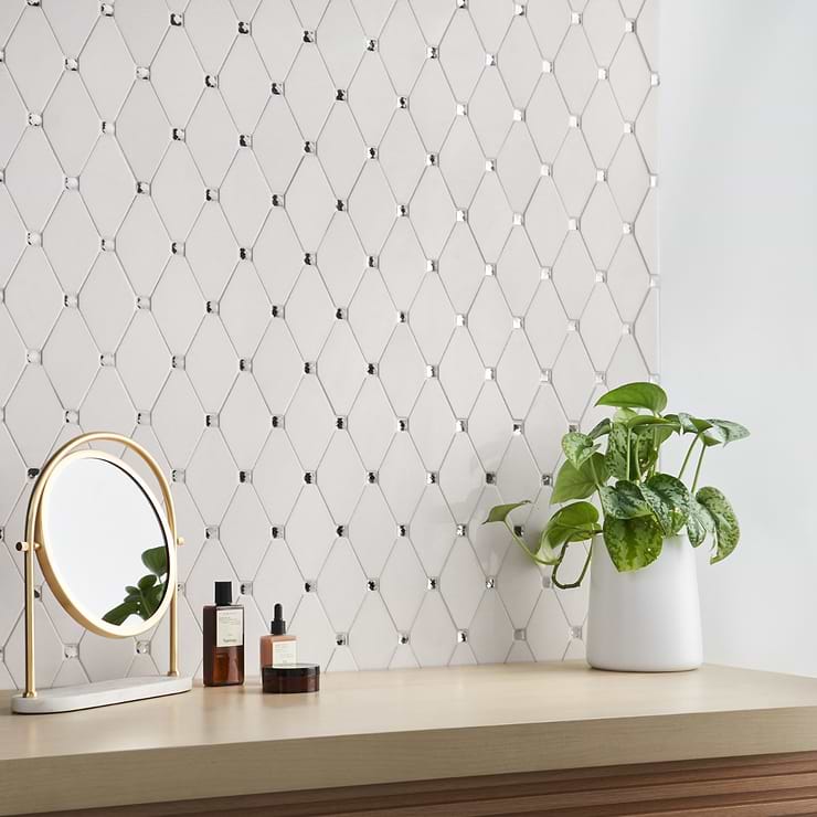 White Diamond Patterned Mirror: Small Decorative Square Accent