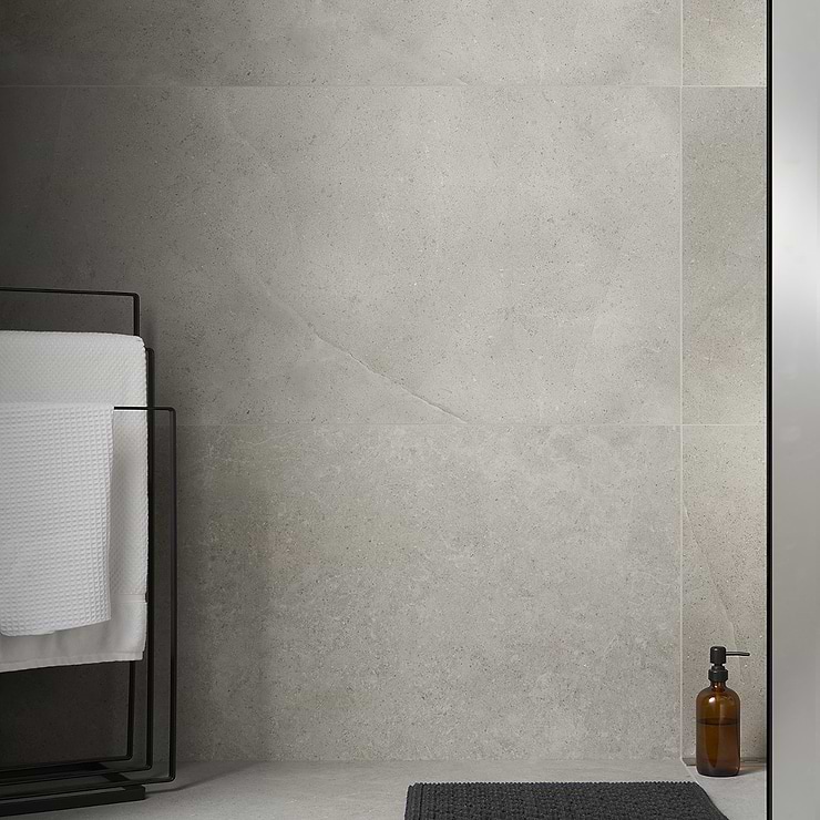 New Rock Fumo Gray 24x48 Matte Porcelain Tile; in Light Gray Colorbody Porcelain; for Backsplash, Floor Tile, Kitchen Floor, Kitchen Wall, Wall Tile, Bathroom Floor, Bathroom Wall, Shower Wall, Shower Floor, Outdoor Floor, Outdoor Wall, Commercial Floor, Pool Tile; in Style Ideas Beach, Classic, Contemporary, Industrial, Mid Century, Modern, Traditional, Transitional; released 2023; new, trends