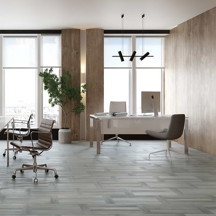 Fleetwood Parquet Silver 12x24 Rigid Core Click Luxury Vinyl Tile by Stacy Garcia; in Silver Luxury Vinyl; for Bathroom Floor, Commercial Floor, Floor Tile, Kitchen Floor; in Style Ideas Classic, Contemporary, Cottage, Industrial, Mid Century, Modern, Traditional, Transitional