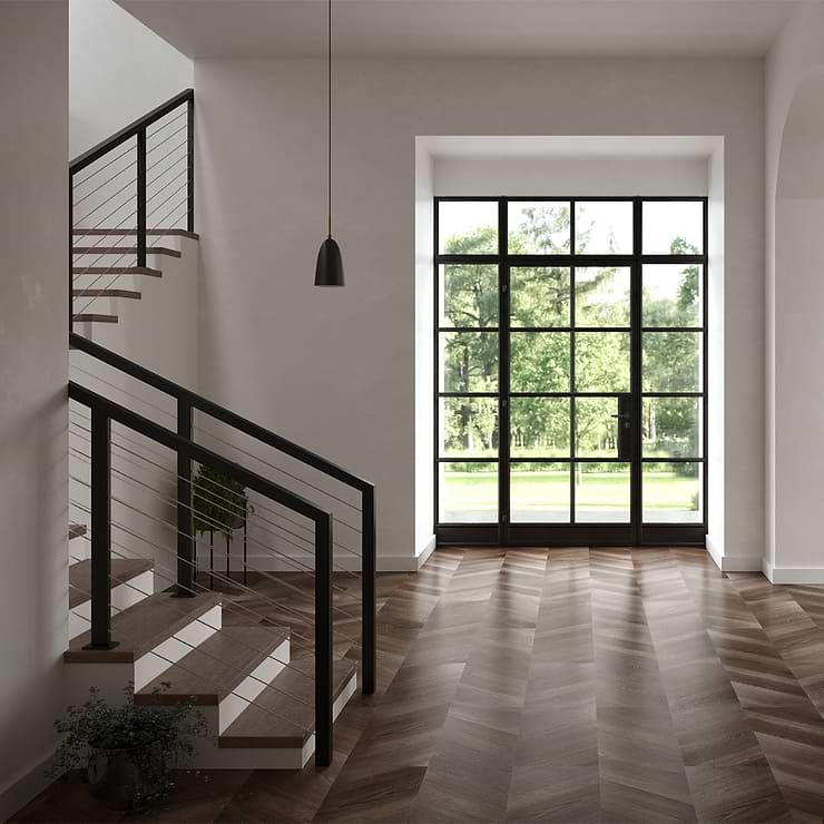 Fleetwood Chevron Mocha 12x48 Rigid Core Click Luxury Vinyl Plank by Stacy Garcia; in Mocha Luxury Vinyl; for Basement Floor, Bedroom Floor, Floor Tile, Kitchen Floor, Living Space, Residential Floor, Bathroom Floor, Commercial Floor; in Style Ideas Classic, Contemporary, Cottage, Industrial, Mid Century, Modern, Traditional, Transitional
