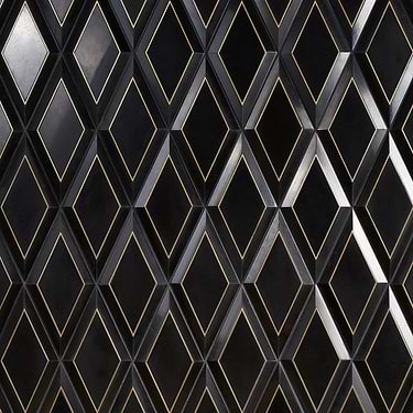 Basque Black Jade Brass Inlay 6x12 Beveled Polished Marble Tile - Sample
