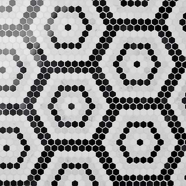 Juno Honeycomb Black and White 1" Hexagon Polished Marble Mosaic - Sample