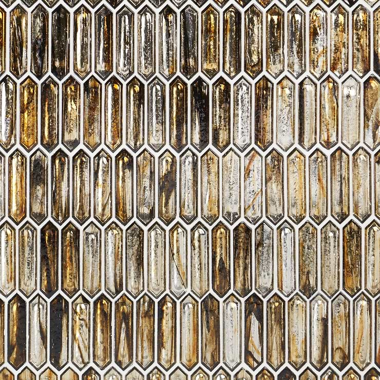 Komorebi Picket Golden Honey 1x3 Polished Glass Mosaic Tile
