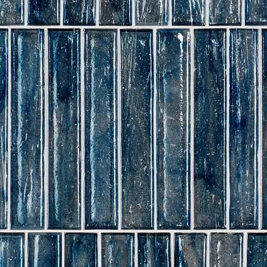 Komorebi Brick Jet Stream Blue 2x12 Polished Glass Tile - Sample