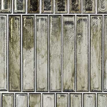 Komorebi Brick Rainforest Dew Metallic 2x12 Polished Glass Tile - Sample