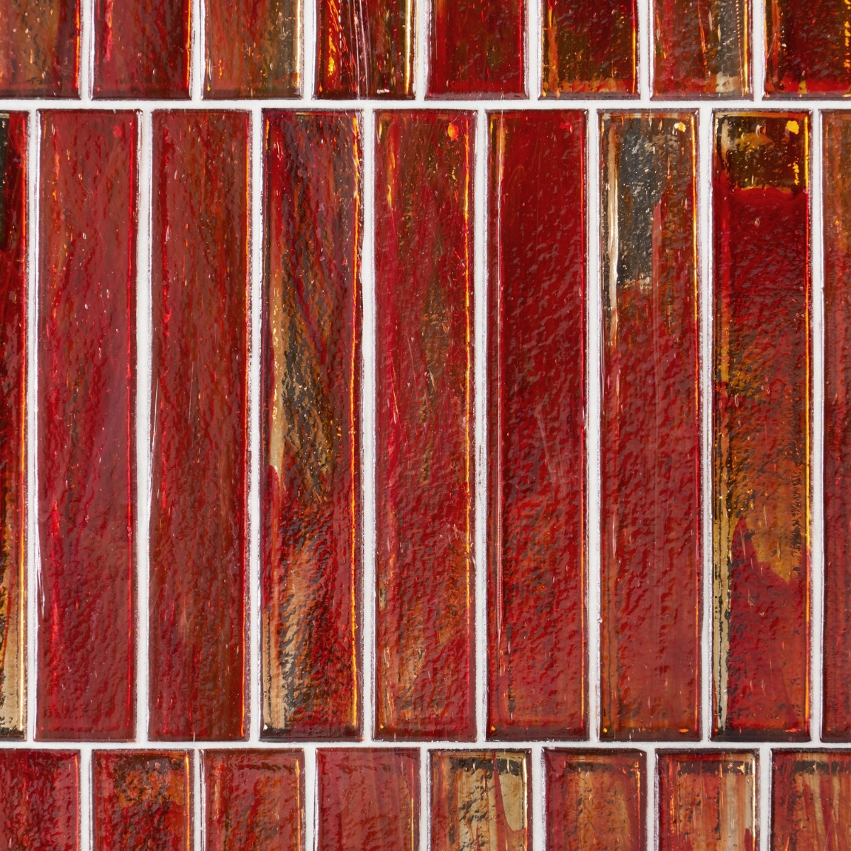 Komorebi Brick Bonfire Red 2x12 Polished Glass Subway Tile