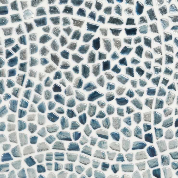 Komorebi Pebble Jet Stream Blue Polished Glass Mosaic Tile