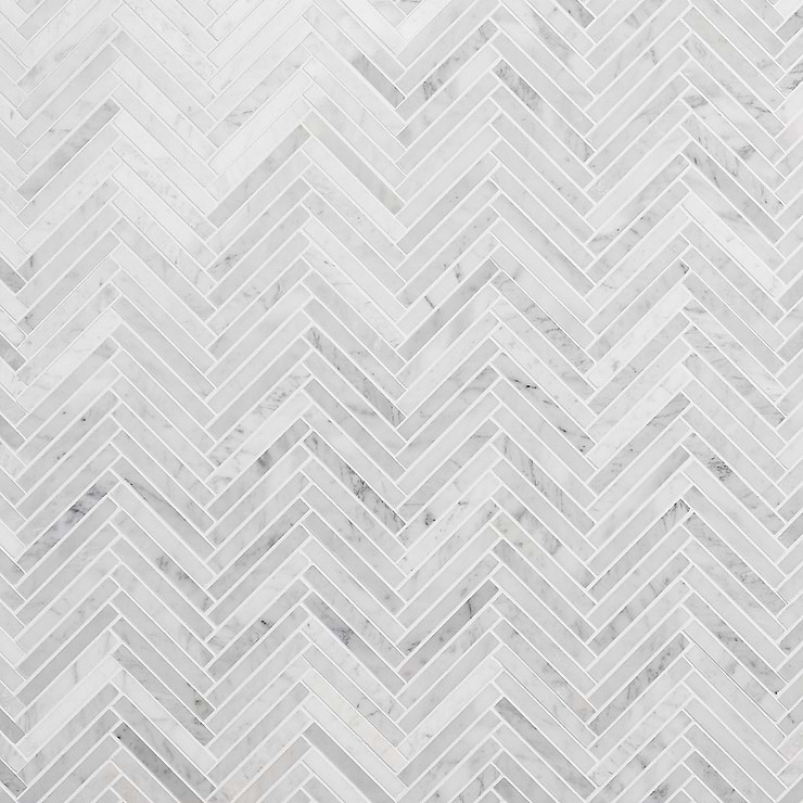Carrara 1/2"x4" Herringbone Polished Marble Mosaic Tile