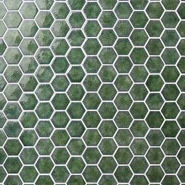 Nabi Glass Capri Green 3" Hexagon Polished Glass Mosaic Tile - Sample