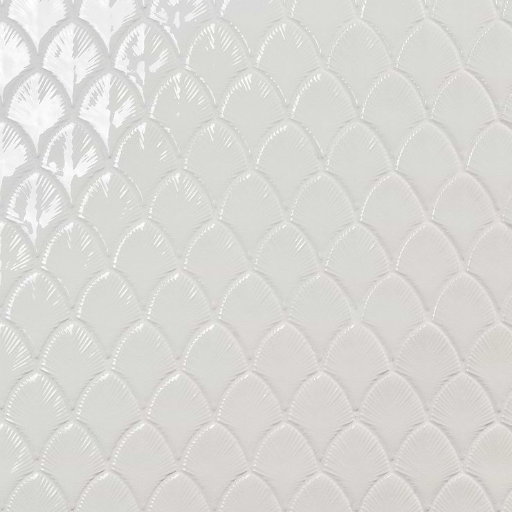 Nabi Blanco White 3x4" Fishscale Polished Glass Mosaic Tile