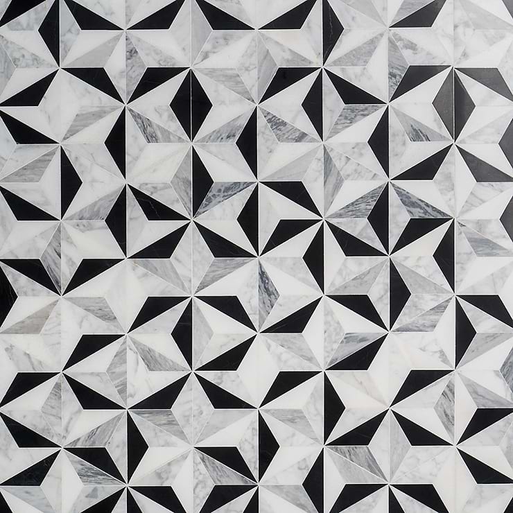 Phantasm Tuxedo Black and White Polished Marble Mosaic Tile