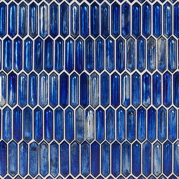 Komorebi Picket Athens Blue 1x3 Polished Glass Mosaic Tile