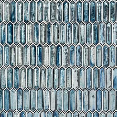 Komorebi Picket Jet Stream Blue 1x3 Polished Glass Mosaic
