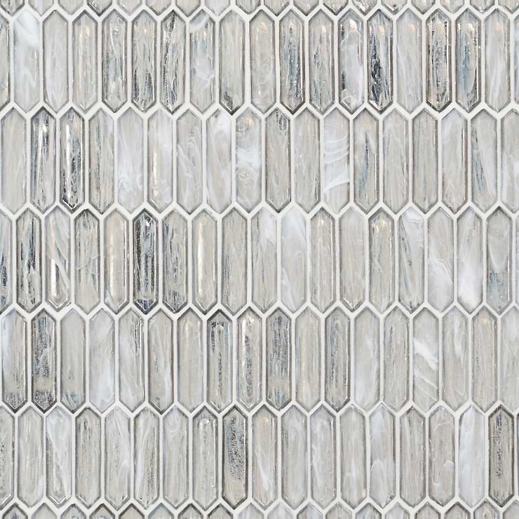 Komorebi Picket Mineral Ice Gray 1x3 Polished Glass Mosaic Tile
