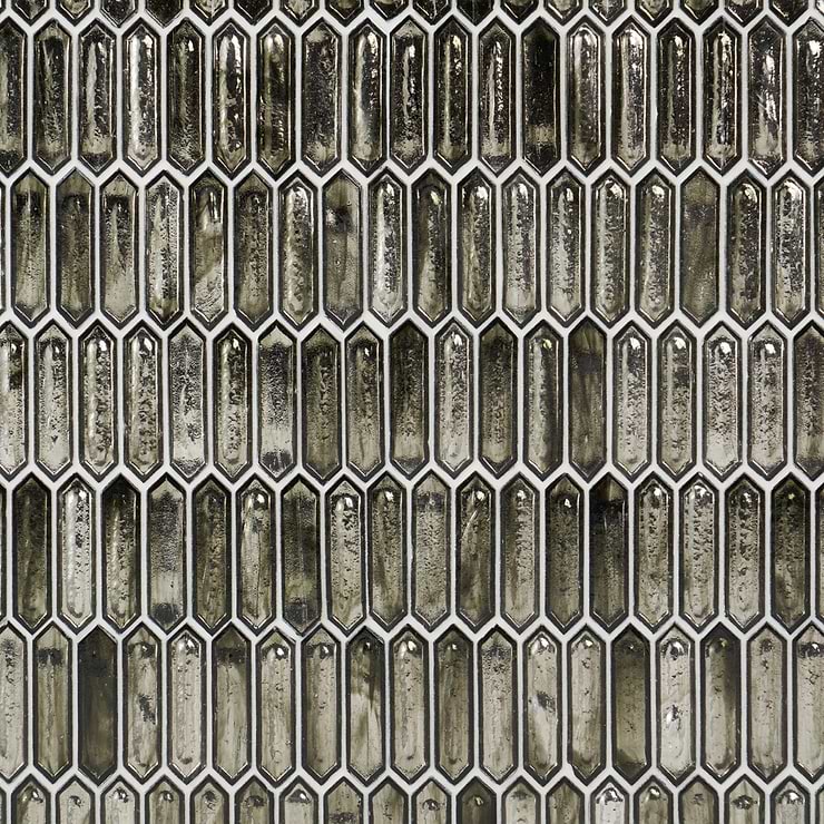 Komorebi Picket Rainforest Dew Gray 1x3 Polished Glass Mosaic Tile