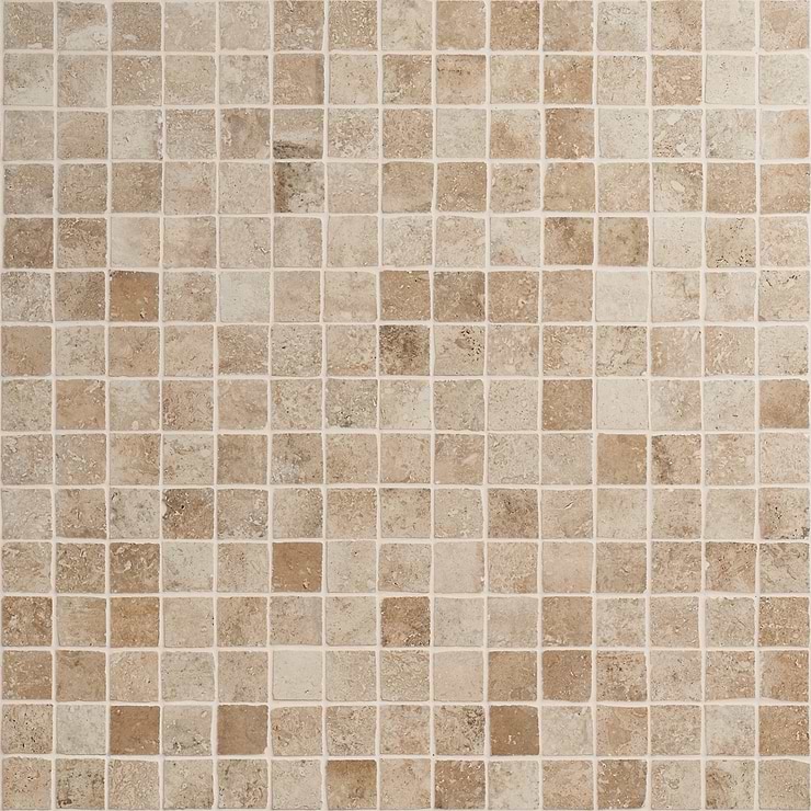 Seville Delfi Dark Beige 2x2 Travertine Look Matte Porcelain Mosaic Tile