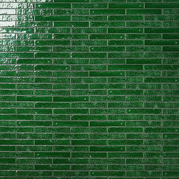 Wabi Sabi Emerald Green 1.5x9 Crackled Glossy Ceramic Tile