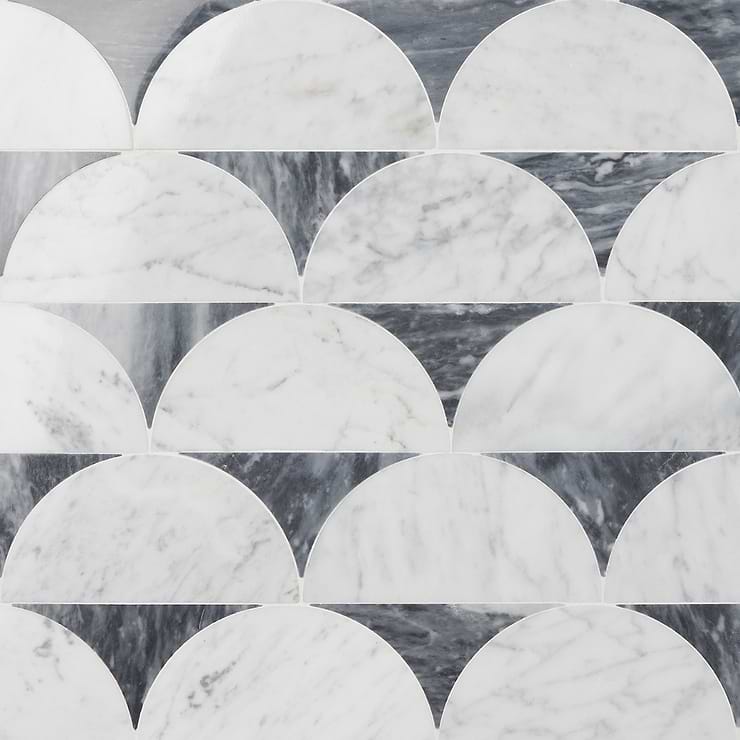 Moonrise Bardiglio Gray Polished Marble Waterjet Mosaic Tile