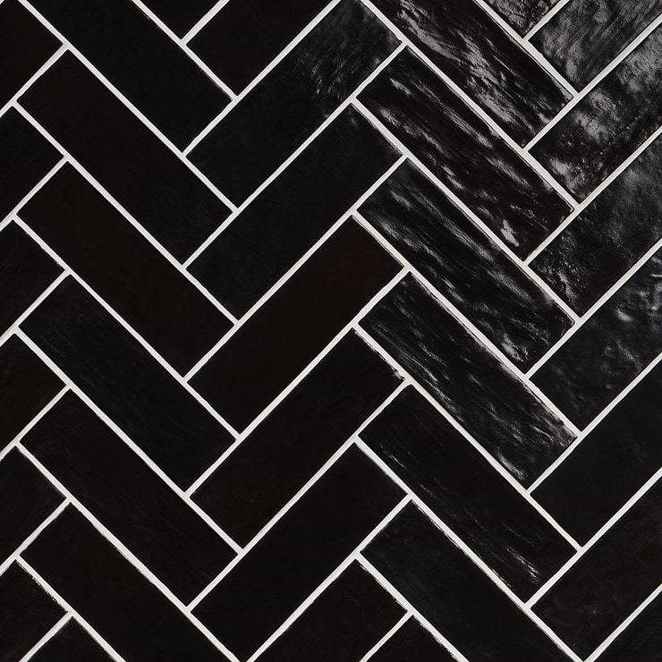 Montauk Jet 2x8 Black Ceramic Subway Wall Tile with Mixed Finish