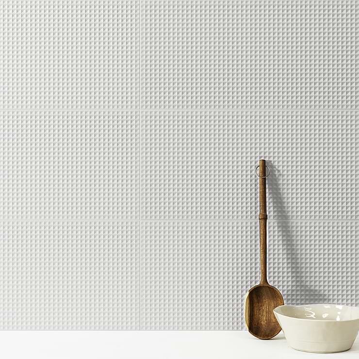 Kinzie Waffle White 8x16 Textured Matte Ceramic Tile; in White Ceramic; for Backsplash, Kitchen Wall, Wall Tile, Bathroom Wall, Shower Wall; in Style Ideas Contemporary, Modern, Transitional