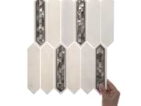 Zeus Black Pearl 2x8 Picket Polished Marble, Pearl and Brass Waterjet Mosaic Tile