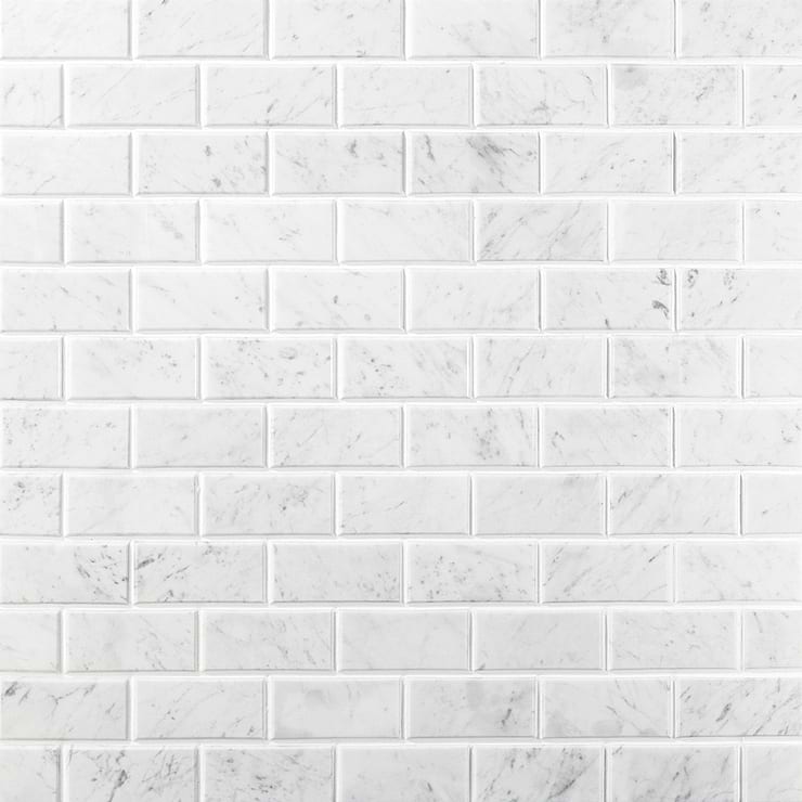 Carrara Beveled 2x4 Marble Polished Mosaic Tile