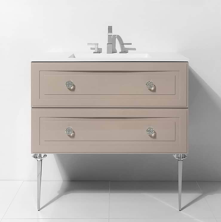 Alma Crema Beige 42" Vanity with Chrome and Lucite Legs and Hardware