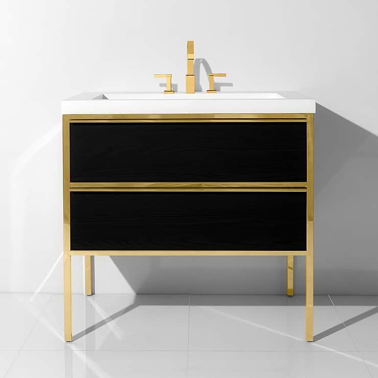 Element Black and Brass 30" Single Vanity with Integrated Top