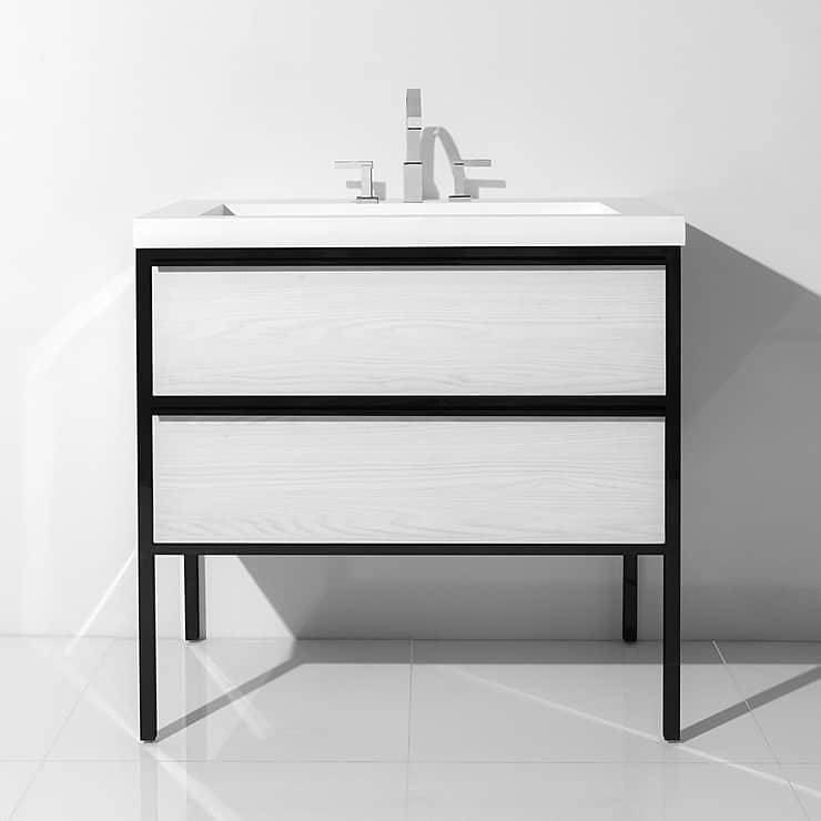 Element White and Black 36" Single Vanity with Integrated Top