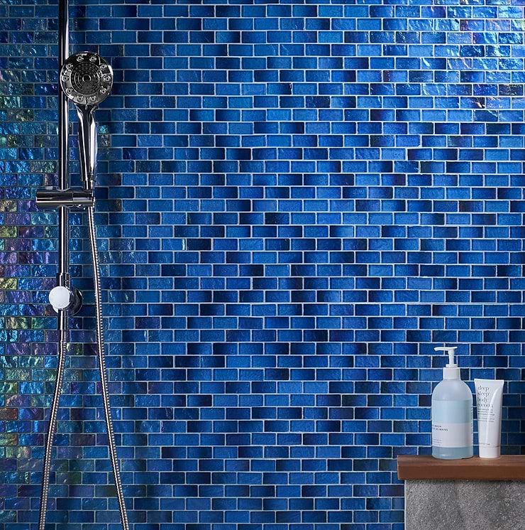 Splash Lagoon Blue 1x2 Polished Glass Mosiac Tile