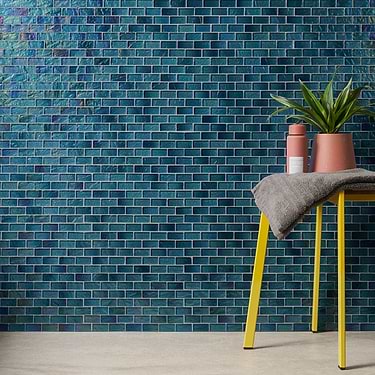 Splash Tropical Blue 1x2 Polished Glass Mosaic