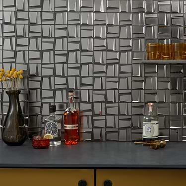 Rumi French Platinum Silver Polished Mirrored Glass Mosaic Tile
