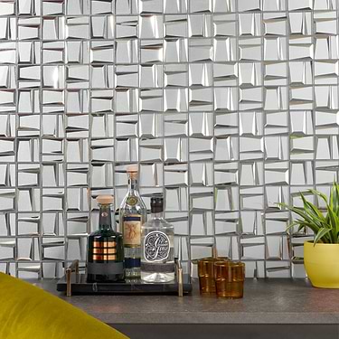 Rumi French Slate Gray Polished Mirrored Glass Mosaic Tile  - Sample