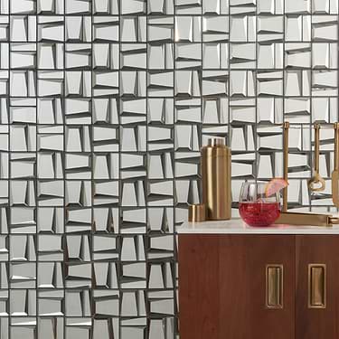 Rumi French Silver Polished Mirrored Glass Mosaic Tile  - Sample