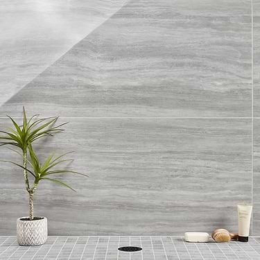 Nashville Gray 24x48 Travertine Look Polished Porcelain Tile