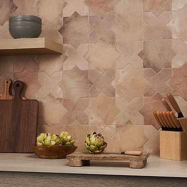 Parma Cotto Brown Matte Star and Cotto Brown Matte Cross 6" Terracotta Look Porcelain Tile  - Sample