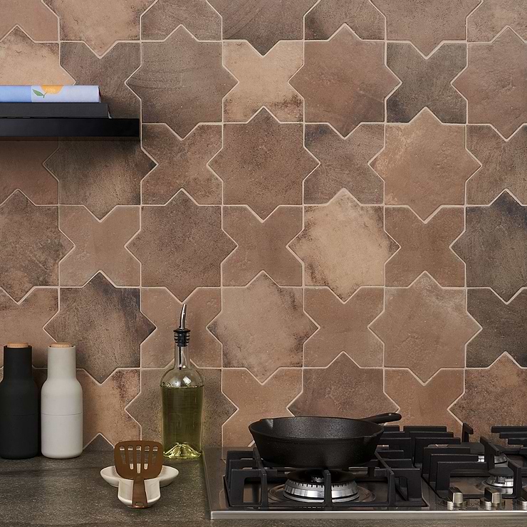 Not for Sale-Parma Taupe Matte Star and Taupe Matte Cross 6" Terracotta Look Porcelain Tile