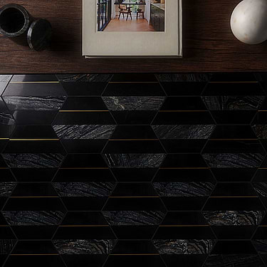 Margo Nero Black and Gold 9"  Hexagon Marble and Brass Mosaic Tile